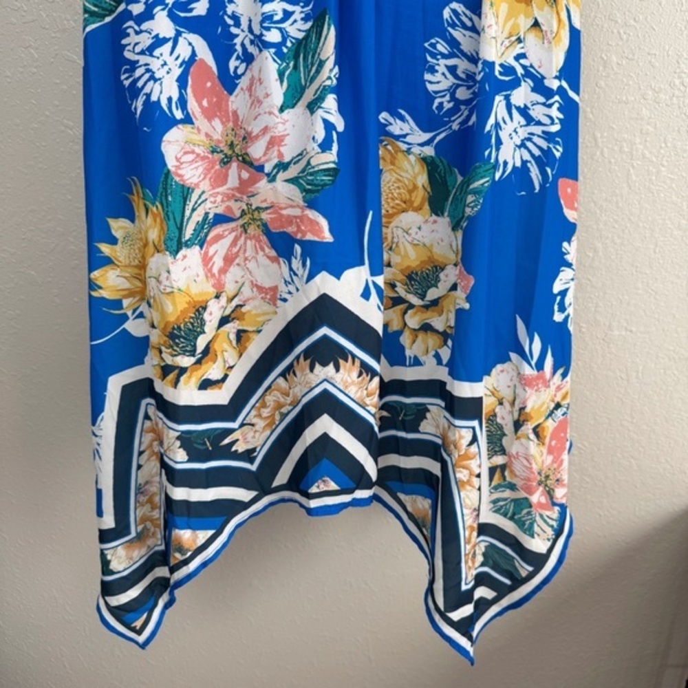 Jealous Tomato blue floral sleeveless asymmetrical hem midi dress M - Picture 9 of 11